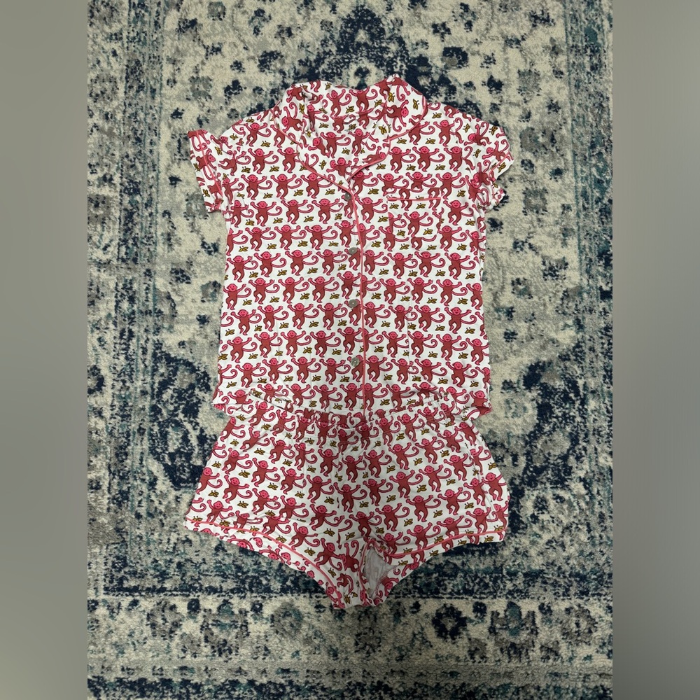 Monkey Polo Pajamas- Pink